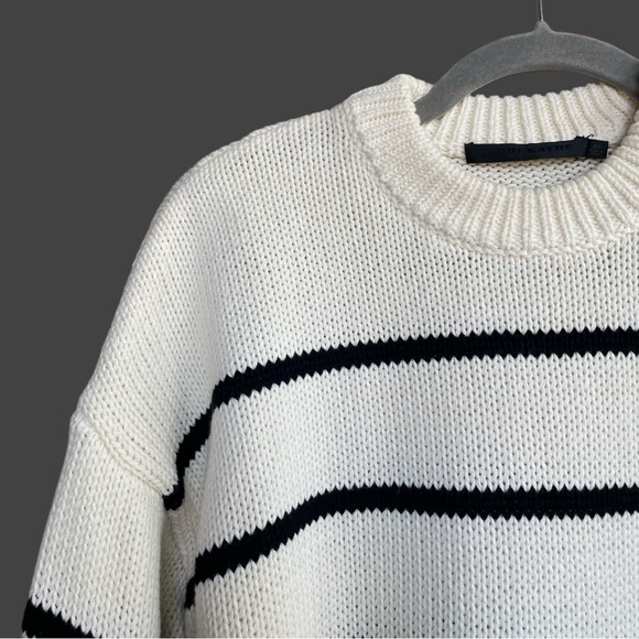 Jenni Kayne Cream and Black Striped Crewneck Sweater - Picture 5 of 15